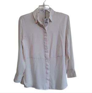 Mango MNG Womens Cream Longsleeve Blouse Size Medium NWT